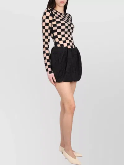 Max Mara Checkered Long Sleeve Fitted Top In Black