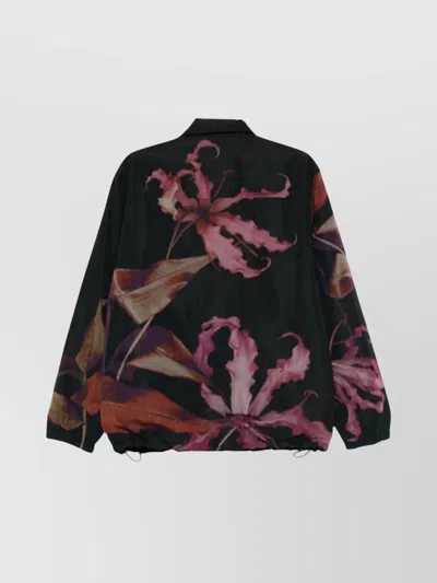 Dries Van Noten Floral Print Blouson Featuring Drawstring Hem In Black