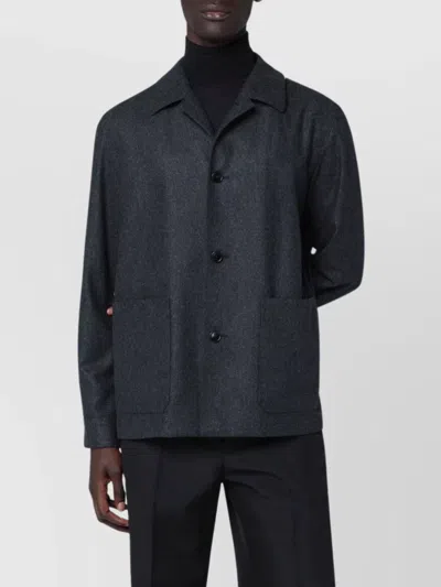 Zegna Wool Overshirt Long Sleeves In Black