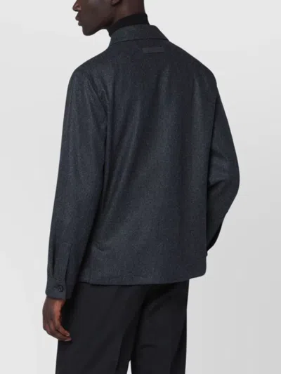 Zegna Wool Overshirt Long Sleeves In Black