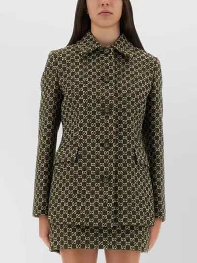 Gucci Monogram Patterned Cotton Blend Jacket In Green