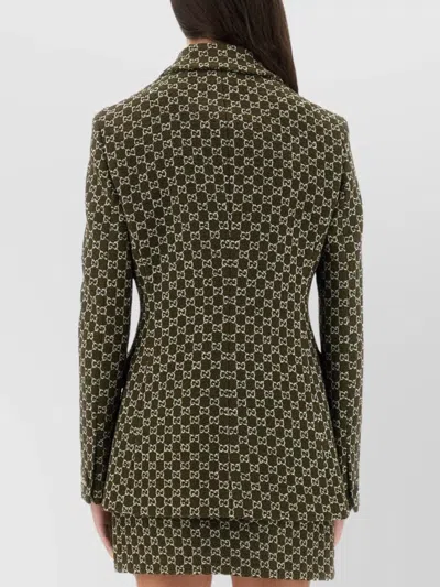 Gucci Monogram Patterned Cotton Blend Jacket In Green