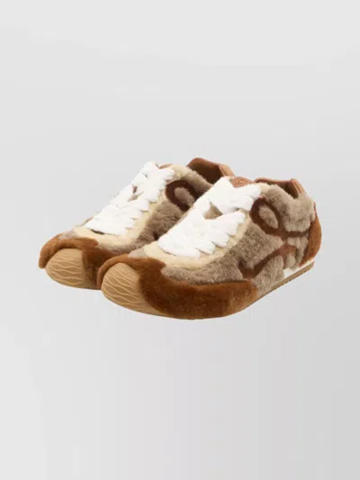 Loewe Ballet Runner 2.0 Leather-trimmed Shearling Sneakers In Brown