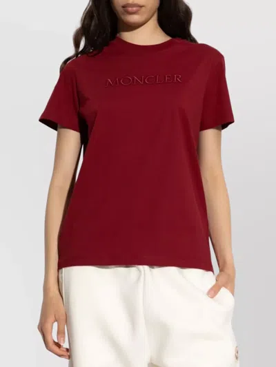 Moncler Embroidered Tonal Logo Cotton T-shirt Clothing In Burgundy