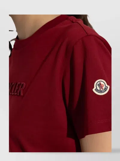 Moncler Embroidered Tonal Logo Cotton T-shirt Clothing In Burgundy