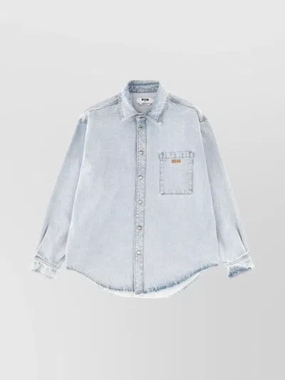 Msgm Long Sleeve Shirt Chest Pocket In Blue