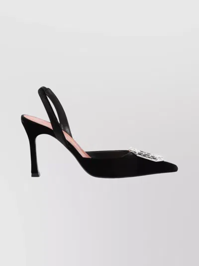 Amina Muaddi Scarpe Con Tacco Camelia In Velluto Nero  Donna In Black