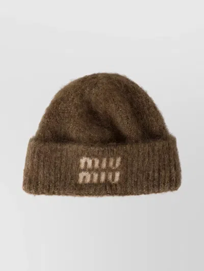 Miu Miu Mohair Hat With Folded Brim And Soft Texture In Brown