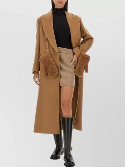 Max Mara Double Breasted Long Coat With Flap Pockets In Brown