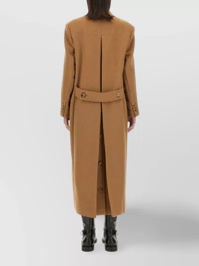 Max Mara Double Breasted Long Coat With Flap Pockets In Brown