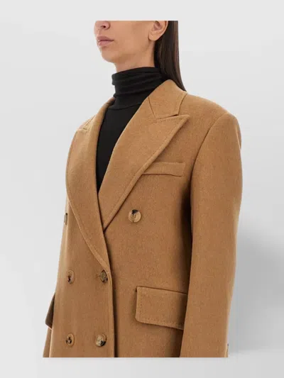 Max Mara Double Breasted Long Coat With Flap Pockets In Brown
