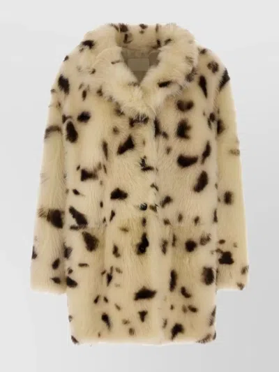 Prada Animal Print Long Faux Fur Jacket In Brown