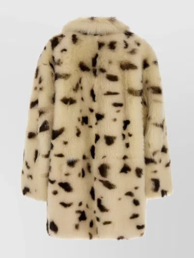 Prada Animal Print Long Faux Fur Jacket In Brown