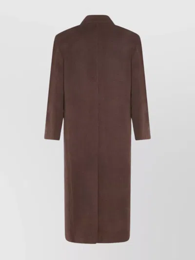 Auralee Long Double-breasted Coat Notched Lapels In Brown