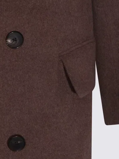 Auralee Long Double-breasted Coat Notched Lapels In Brown