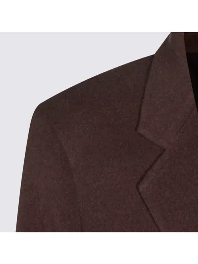 Auralee Long Double-breasted Coat Notched Lapels In Brown