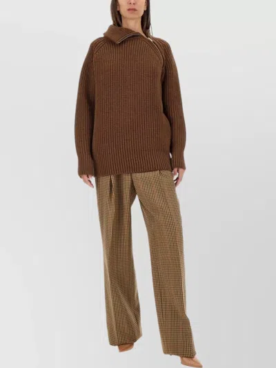 Dries Van Noten Asymmetric Zip Long Sleeve Knit Top In Brown