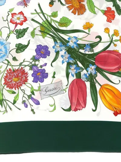 Gucci Floral Square Scarf Featuring Rolled Edges In Green