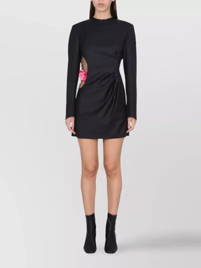 Acne Studios Textured Floral Cut-out Long Sleeve Dress In Black