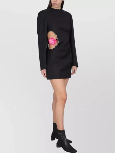 Acne Studios Textured Floral Cut-out Long Sleeve Dress In Black