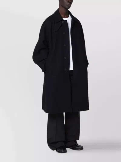 Studio Nicholson Long Wool Blend Coat With Side Pockets In Black