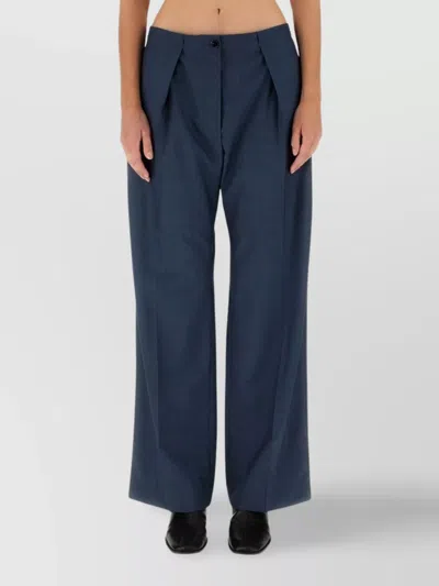 Acne Studios Wide Leg Wool Trousers Pockets In Blue