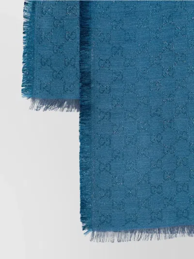 Gucci Monogram Fringed Scarf In Blue