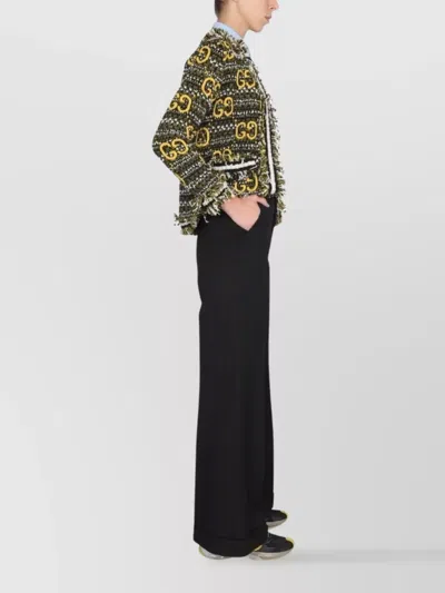 Gucci Tailored Wide Leg Wool Trousers In Black