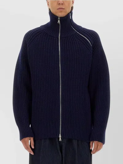 Dries Van Noten Chunky Knit High Collar Wool Sweater In Blue