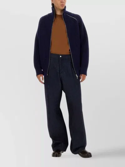 Dries Van Noten Chunky Knit High Collar Wool Sweater In Blue