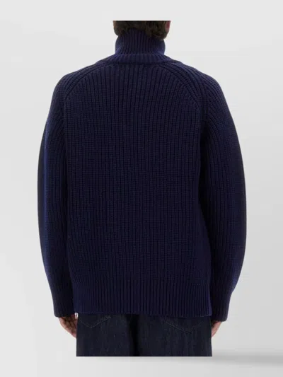 Dries Van Noten Chunky Knit High Collar Wool Sweater In Blue