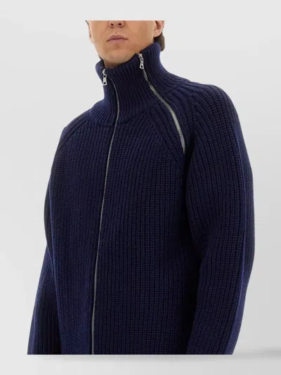 Dries Van Noten Chunky Knit High Collar Wool Sweater In Blue
