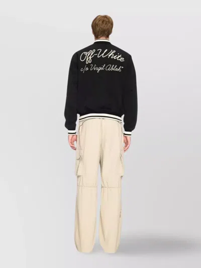 Off-white Short Jacket With Ribbed Collar And Cuffs In Multi