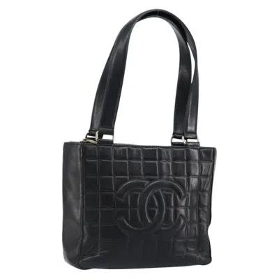 Pre-owned Chanel Chocolate Bar Cc Tote Quilted Leather Leather Bag () In Black
