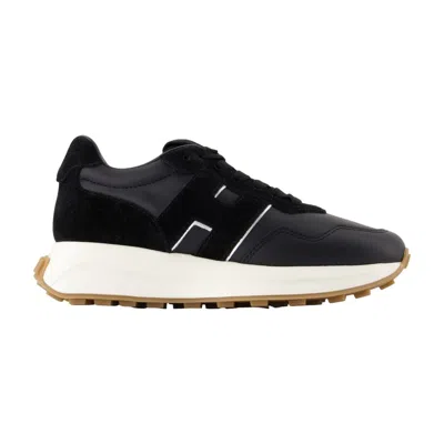 Hogan Streamlined Black Sneakers With Suede Texture In Black