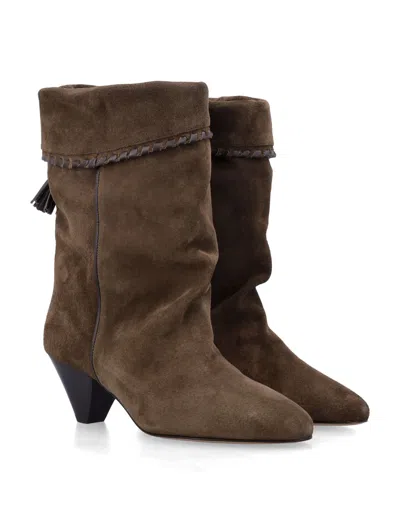 Isabel Marant Dalby Draped Suede Boots In Brown