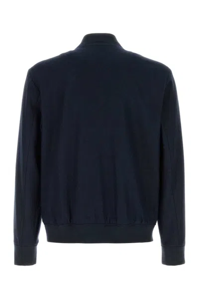 Hugo Boss Stretch Flannel Bomber Jacket With Ribbed Cuffs And Hem In Blue