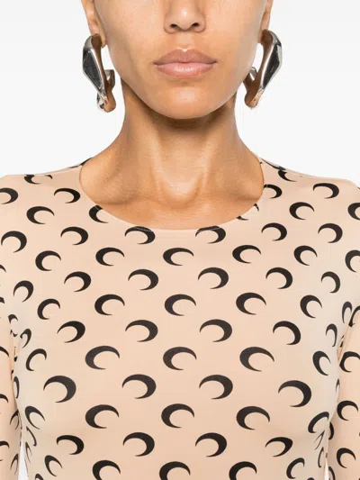 Marine Serre Tan Recycled Moon Jersey Second Skin Crewneck T-shirt In Neutral