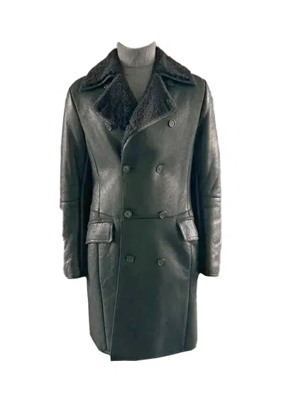 Pre-owned Miu Miu Double-breasted Shearling Coat In Black