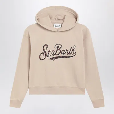 Mc2 Saint Barth Beige Sweatshirt With Leopard Logo Embroidery In Neutral