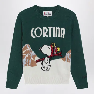 Mc2 Saint Barth Green Wool-blend Sweater With Snoopy Cortina In Multi