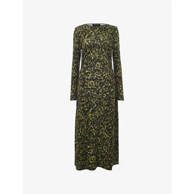 Whistles Womens Ruched Animal-print Stretch-jersey Midi Dress Multi-coloured In Multi