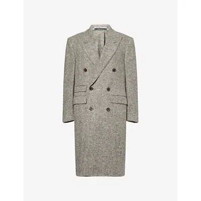 Dunhill Mens Double-breasted Tweed Cashmere Overcoat Oatmeal Grey In Gray