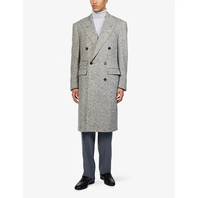 Dunhill Mens Double-breasted Tweed Cashmere Overcoat Oatmeal Grey In Gray