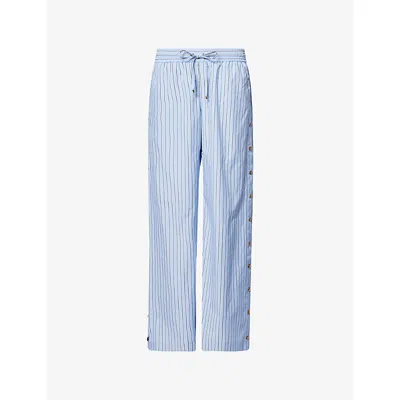 Zimmermann Womens Stripe Snap-button Woven Trousers Hydrangea Stripe Xxs In Blue