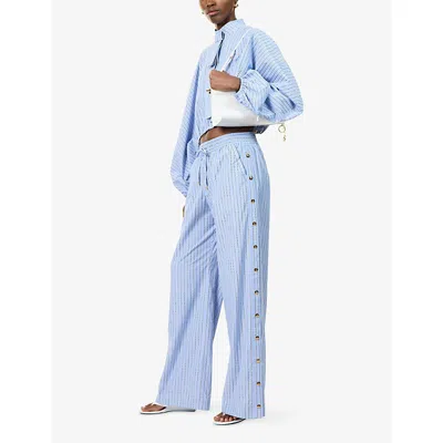 Zimmermann Womens Stripe Snap-button Woven Trousers Hydrangea Stripe Xxs In Blue