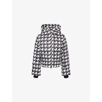 Perfect Moment Moment Houndstooth Hooded Embroidered Padded Down Ski Jacket In Black