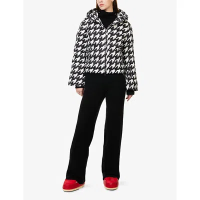 Perfect Moment Moment Houndstooth Hooded Embroidered Padded Down Ski Jacket In Black