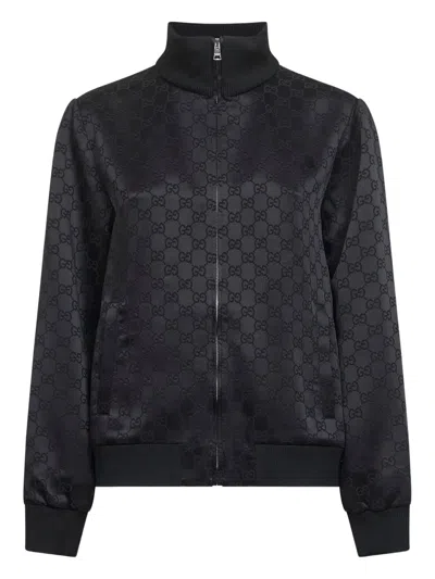 Gucci Monogram-jacquard Bomber Jacket In Black
