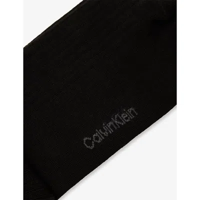 Calvin Klein Womens Roll-top Brand-text Pack Of Two Cotton-blend Knitted Socks Black Eur 39-42/6-9 Uk In Black